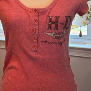 Harley-Davidson Pink Graphic Buttoned Tee
